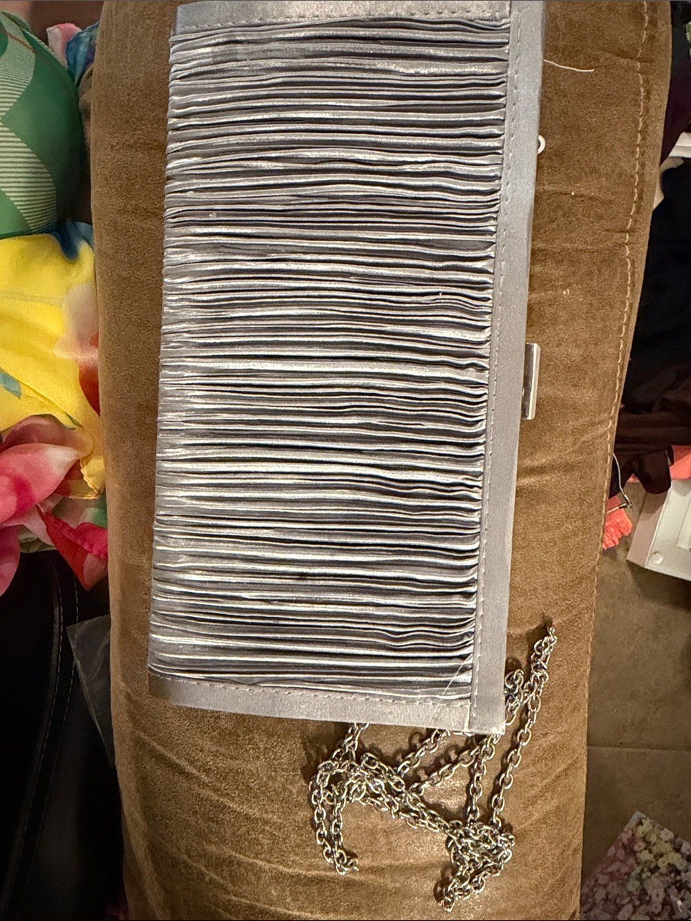 RSVP Silver Pleated Clutch with Chain Strap